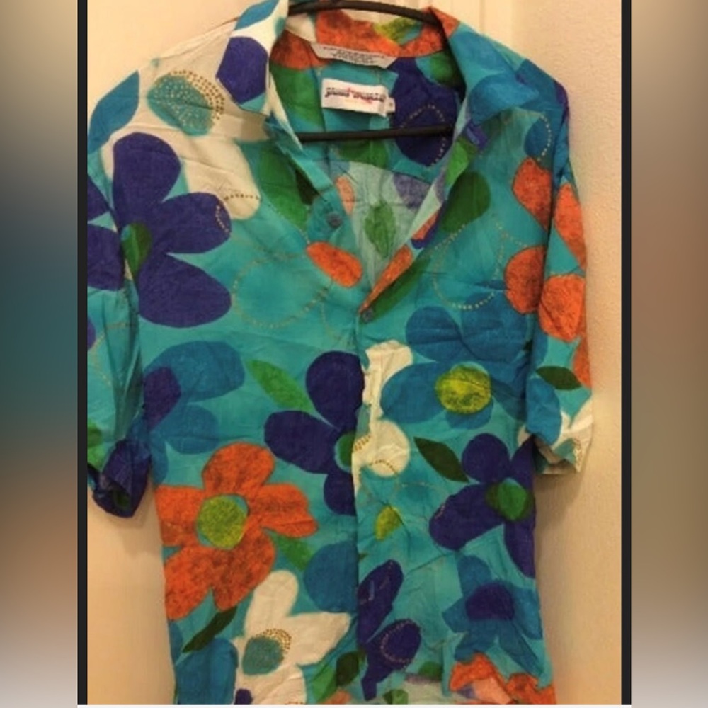 Vintage Jams world Aloha Hawaiian 100% rayon shirt top blouse button down floral